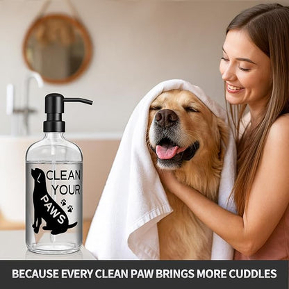 Black Dog Soap Dispenser 17 oz Clear Glass Hand Soap Bottle with 304 Stainless Steel Pump for Bathroom or Kitchen Countertop Dog Lover Gift Idea
