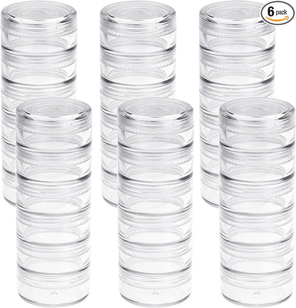 Fengek 6 Sets 6 Layer Stackable Plastic Containers, 10G/10ML Clear Cosmetic Storage Box Round Organizer Jars for Beads, Buttons, Small Jewelry Findings