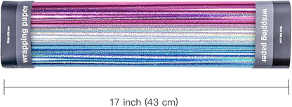 RAPAHOLIC Metallic Holographic Wrapping Paper - 3 Mini Rolls - 17 Inch x 120 Inch Per Roll - Blue White Pink Holographic Star Wrapping Paper for Birthday, Wedding, Baby Shower, Bridal Shower