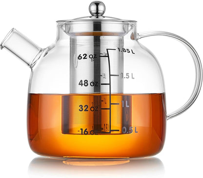 68OZ Glass Teapot Tea Pot With Infuser, Glass Kettle For Stove Top, Tea Glass Pot, 2000ML Glass Tea Cup With Infuser And Lid For Loose Leaf Tea Steeper, Dishwasher Safe