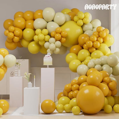 Yellow Balloons Garland Arch Kit Different Sizes Pack 150Pc 18Inch 10Inch 5Inch Latex Pastel Mustard Yellow Balloons for Graduation Easter Birthday Party Decorations