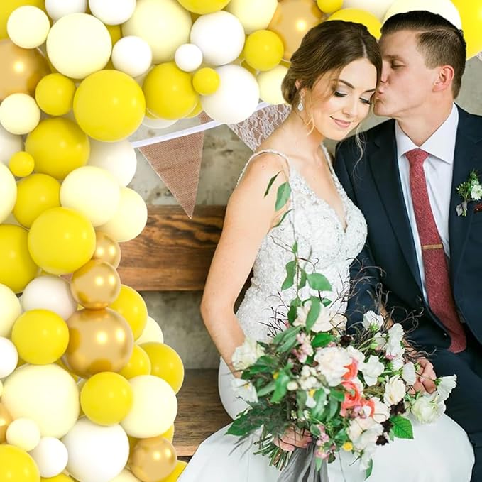 Pastel Yellow White Balloon Garland Arch Kit - Metallic Gold Balloons, Lemon Yellow Balloons for Sunshine Honey Bee Sunflower Birthday Baby Shower Wedding Party Decorations