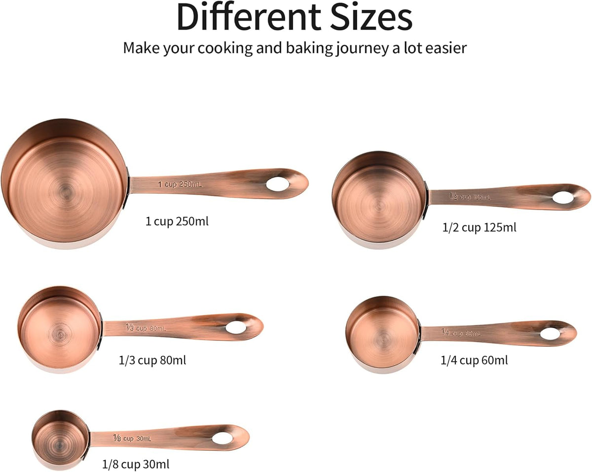 Copper Plated Measuring Cups and Spoons Set, Stainless Steel Measuring Cups and Spoons Set with 5 Kitchen Measure Cup, 6 Spice Measure Spoons