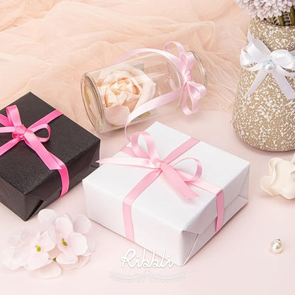 Ribbli Double Faced White Satin Ribbon,3/8” x Continuous 25 Yards,Fabric Ribbon use for Bows Bouquet,Gift Wrapping,Floral Arrangement