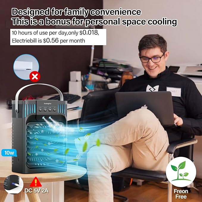 Portable Air Conditioner Cooling Fan with Remote, Quiet with 3 Speeds, 1200ml Personal Air Cooler Fan with 3 Mist, 7 Night Light, 8H Timer, Small Air Conditioner for Bedroom Office