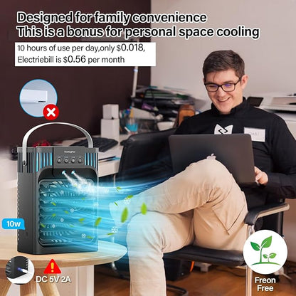 Portable Air Conditioner Cooling Fan with Remote, Quiet with 3 Speeds, 1200ml Personal Air Cooler Fan with 3 Mist, 7 Night Light, 8H Timer, Small Air Conditioner for Bedroom Office