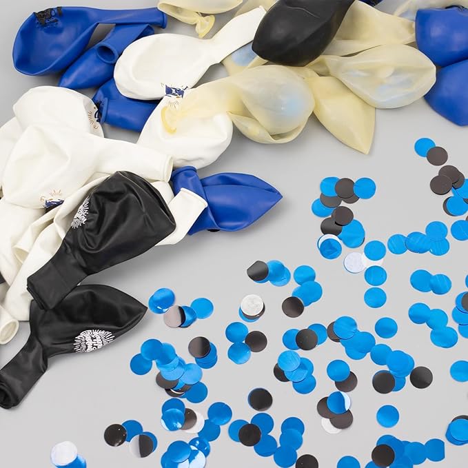 75 Pack Graduation Party Decorations Balloons Set - 12 Inch Black Blue Confetti Graduation Balloons with Ribbons for Grad Party Decoration Supplies