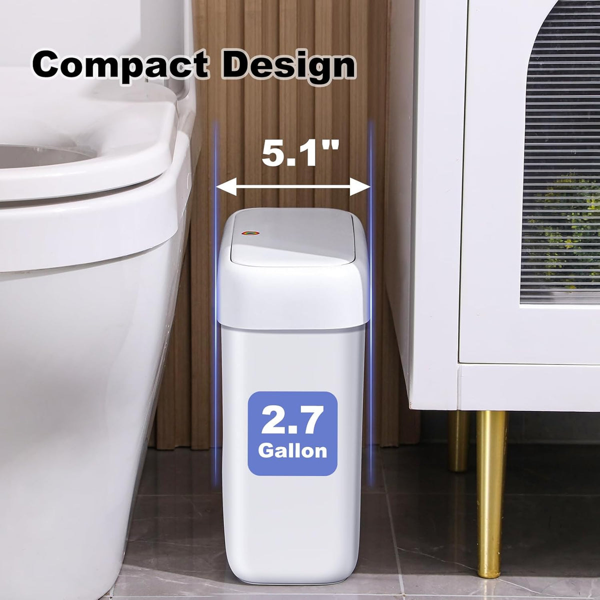 funest Bathroom Small Trash Can with Lid,10L / 2.7 Gallon Slim Garbage Bin Wastebasket with Press Top Lid for Bedroom,Rv,Office,Kitchen,Craft Room