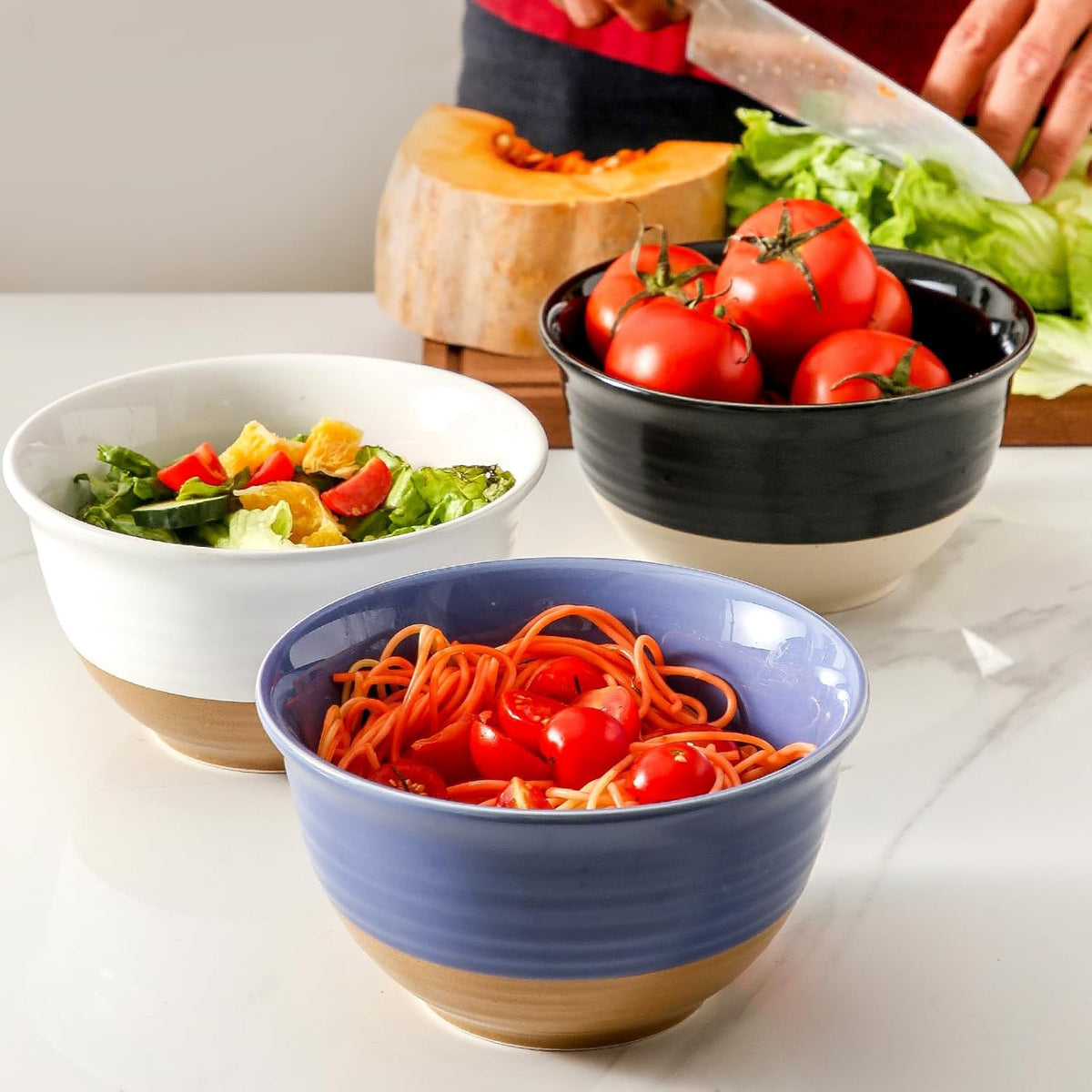 Hasense Soup Bowls, 7 Inch Large Cereal Bowls Set of 4, 40 OZ Ceramic Deep Salad Serving Bowls, Bowls Set for Pasta Pho Ramen Noodle Popcorn