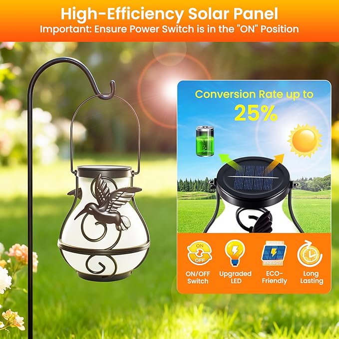 2 Pack Solar Lanterns Outdoor Waterproof Flickering Flame Light Hummingbird Hanging Solar Powered Lantern for Yard Patio Porch Outdoor Garden Decor Women Friend Teachers Appreciation Gifts