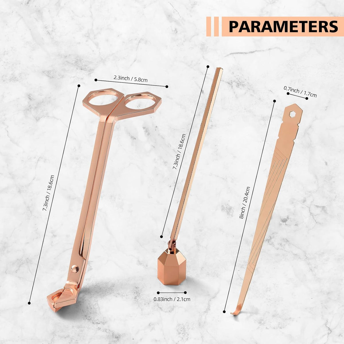 3-in-1 Candle Accessory Set, Wick Trimmer, Candle Snuffer, Wick Spoon, Stainless Steel Material Perfect for Candle Lovers(Rose Gold)