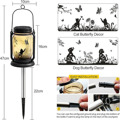 YJFWAL Solar Cat & Butterfly Lanterns Outdoor Waterproof - Cat Lover Gifts for Women Mom Grandmom Birthday Mothers Day, LED Hanging Mason Jar Fairy Lights for Garden Yard Patio Decor