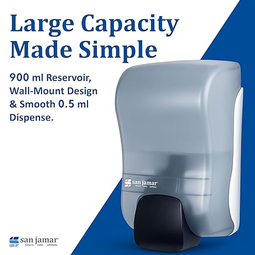 San Jamar Rely Plastic Manual Soap Dispenser, Hand Sanitizer Dispenser With Universal Compatibility For Home, Bathroom, Kitchen, Restooms, Restaurants, 900 Ml, Blue