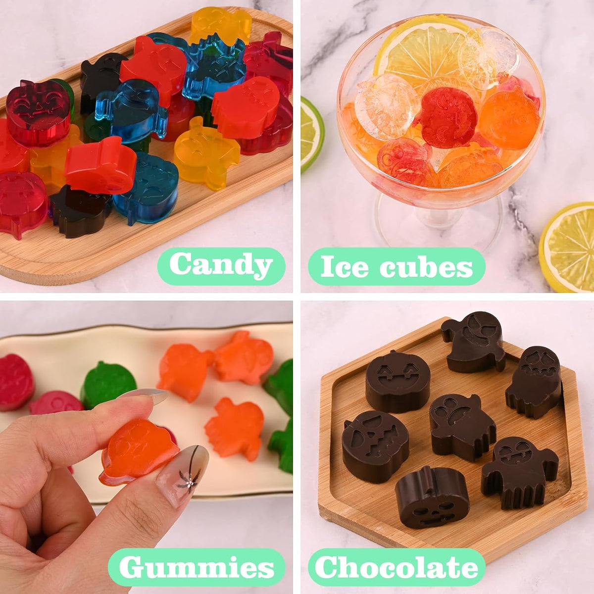 Actvty Halloween Candy Mold Silicone Chocolate Molds, 4 Packs Pumpkin Molds and Ghost Molds for Making Chocolate, Jelly, Gummy, Snack, Wax Melt
