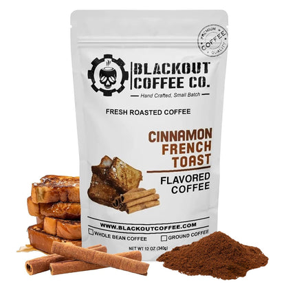 Blackout Coffee Cinnamon French Toast Flavored Ground Coffee – Medium Roast, Smooth Taste, Guilt Free Indulgence – Freshly Roasted 12oz Bag