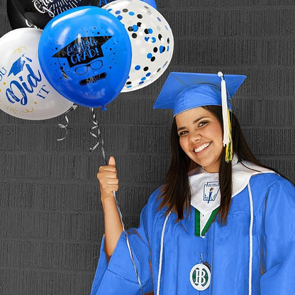 75 Pack Graduation Party Decorations Balloons Set - 12 Inch Black Blue Confetti Graduation Balloons with Ribbons for Grad Party Decoration Supplies
