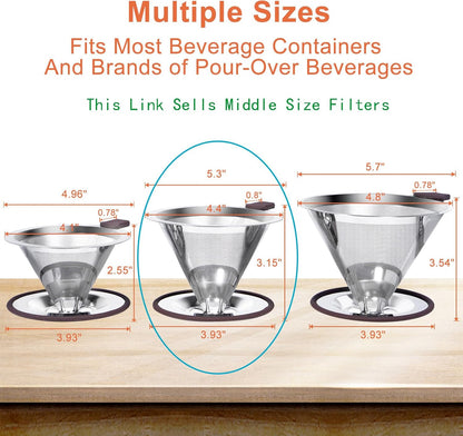 Pour Over Coffee Dripper Pour Over Coffee Filter, Cone Stainless Steel Reusable Paperless Double Layer Mesh Cup Metal Fine Mesh Strainer Slow Drip Portable with Stand & Cleaning Brush Camping