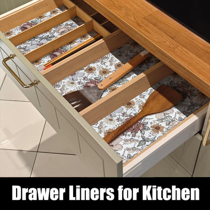 Floral Drawer Shelf Liners, 12IN x 20FT Non Adhesive and Strong Non-Slip Cabinet Drawer Shelf Liners for Kitchen Wire Fridge, Waterproof Shelf Liner,Easy to Clean