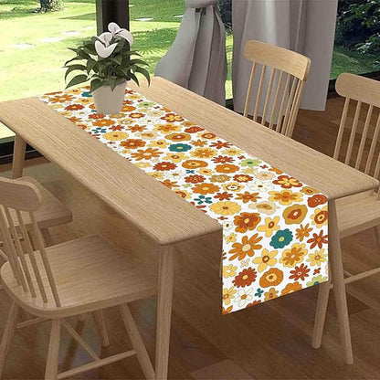 Groovy Floral Table Runner, Retro 70s Hippie Floral Funky Cute Flower Trippy Orange Coffee Table Center Decor For Home Kitchen Dining Patio Holiday Party Indoor Outdoor Table Decorations, 13"x90" Inch