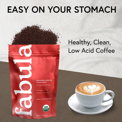 Fabula Coffee Half-Caff Medium Roast Freshly Ground - Organic - Low Acid - Single Origin - Non-GMO - Mold Free - 12 Ounces …