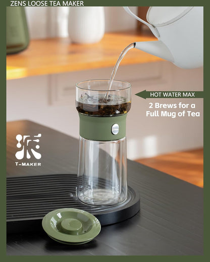 Zens Modern Glass Infuser Teapot, Smart One Touch Tea Maker for Loose Tea Diffusers with Insulated Mug and Portable Case