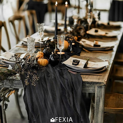 FEXIA 3 Pack Black Cheesecloth Table Runner 30x118 Inches Rustic Boho Gauze for Wedding Baby Shower Bridal Shower First Communion and Home Decorations