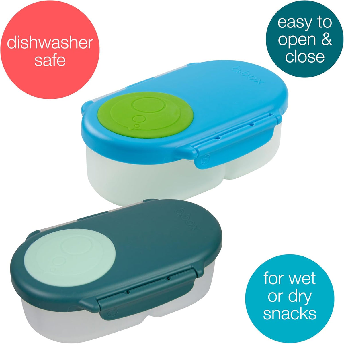 b.box Snack Box (2-pack) Reusable Snack Containers with Lids – Bento Box for Kids & Toddlers, Leakproof Lunch Box, BPA-Free and Dishwasher Safe Snack Container (O'Breeze + Emerald, 1 3/4 Cup)