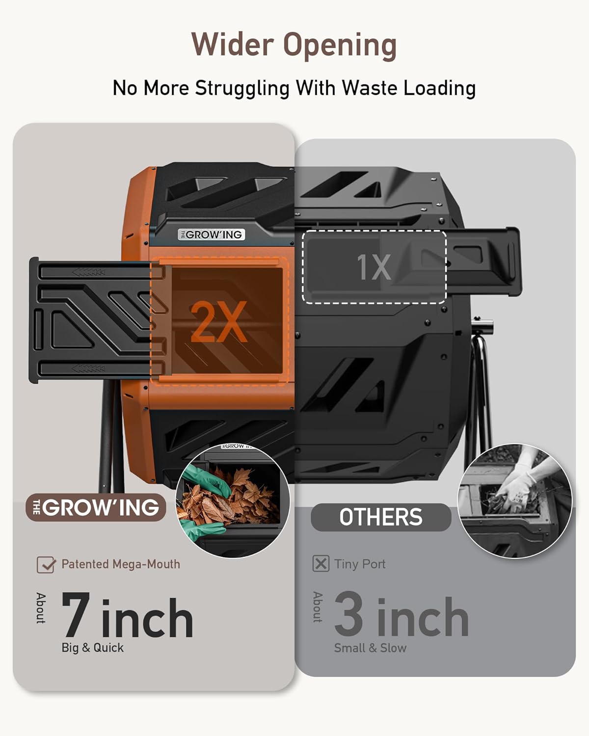 THEGROW'ING Updated 43 Gallon Compost Bin Outdoor, Fast Assemble Tumbling Composter, Dual Chamber Composter Tumbler, Rotating Compost Bin for Outside, Backyard, Garden and Yard, Orange