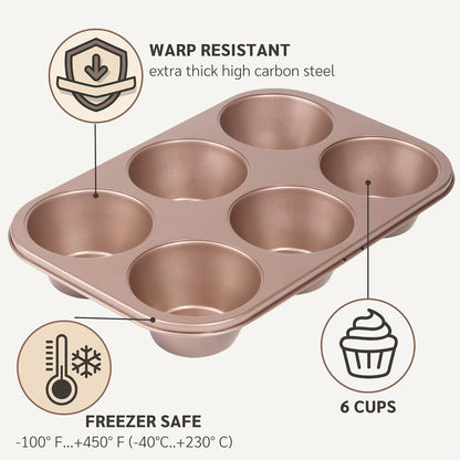 Non Toxic Nonstick 6 Cup Jumbo Muffin Pan, Large Cupcake Tin for Oven, Nontoxic Muffin Tins Big Size, Pfoa Free Cupcakes Tray