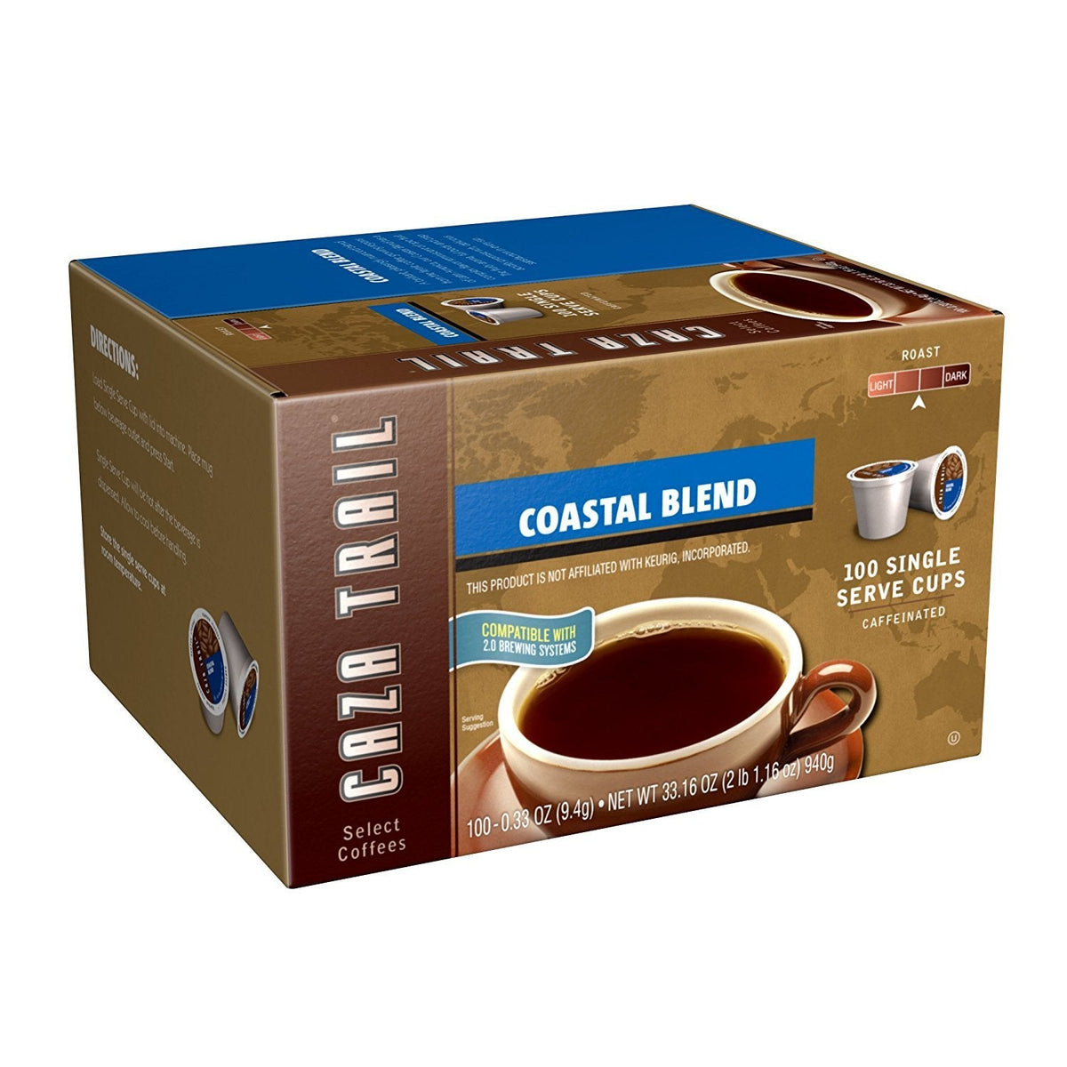 Caza Trail Coffee Pods, Coastal Blend, Single Serve (Pack of 100)