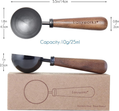 Easyworkz Retro Stainless Steel Coffee Spoon With Black Walnut Handle,10g - Measuring Spoon (Gunmetal)