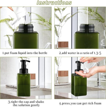 3 Pack Foaming Soap Dispenser Empty Plastic Foam Pump Bottle Refillable Foam Soap Bottle Dispenser for Shampoo Liquid Soap Face Wash (Green, 450ml/15oz)