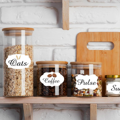 350 PCS Gift Tags Stickers Name Labels Stickers,2" x 1.2" Fancy Shape Stickers Self-Adhesive Handmade Bottle All-Purpose Jar Labels for Presents Cosmetic Decoration Jars Food Craft (White)