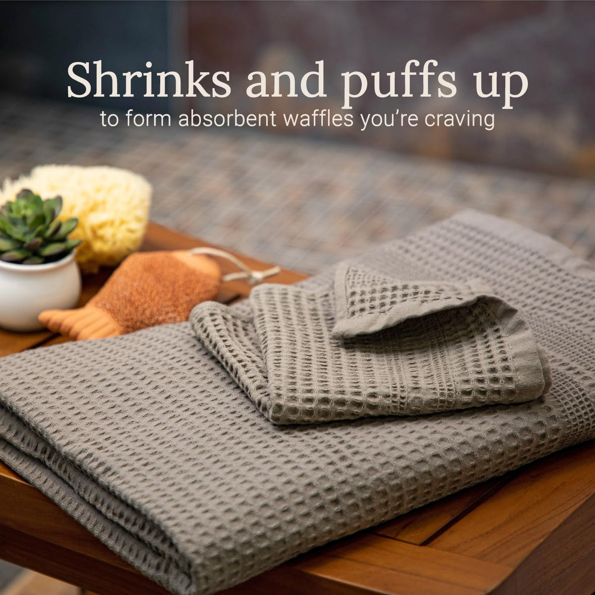 GILDEN TREE Waffle Towels for Bathroom, 100% Cotton Quick Dry Towel, Waffle Bath Towels Large, Absorbent Lightweight Travel Towel, Bath Towels Set of 2, Classic Style (Stone)