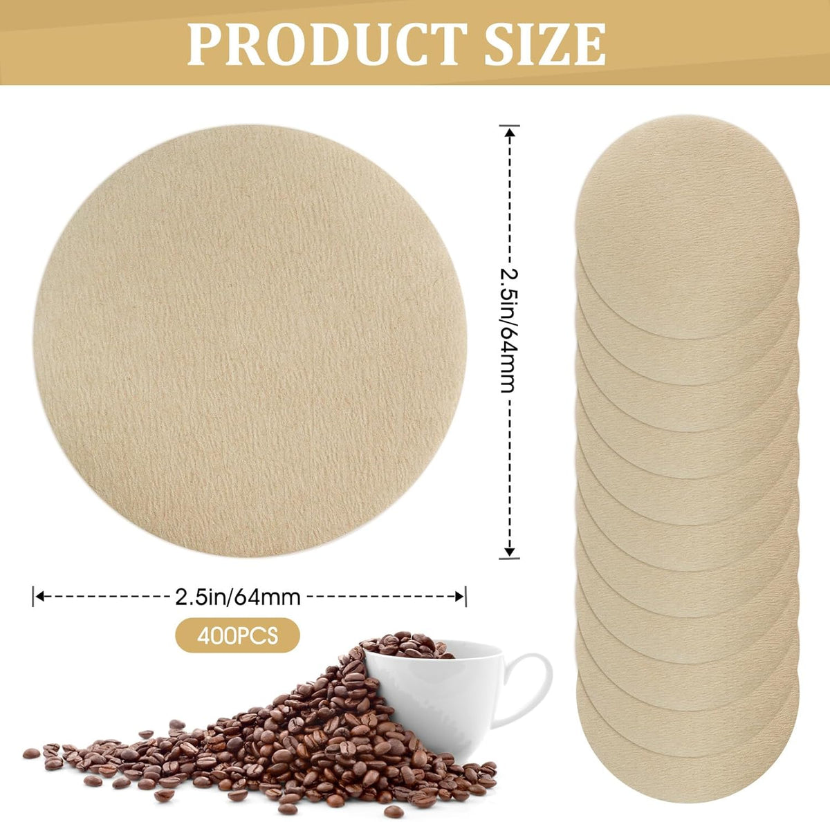 400 Pack Of Natural, Unbleached 2.5-Inch Disposable Coffee Filter Discs, Designed for Percolator Coffee Makers. Ideal for Use At Home, Office