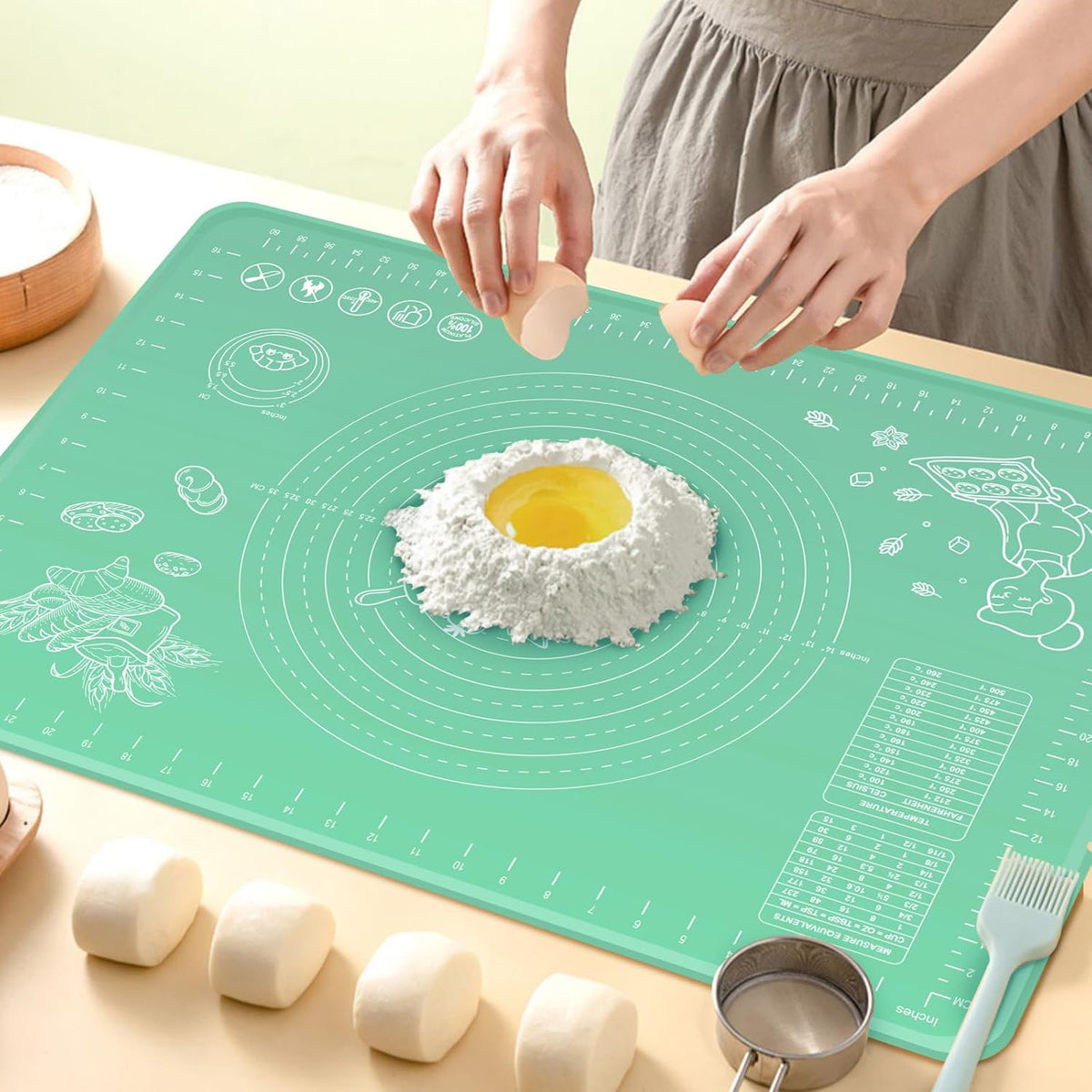 Silicone Pastry Mat 32" x 24" Extra Thick Non Stick Baking Mat with Measurements and Edge Heightening, Food Grade Silicone Rolling Mat for Pastry