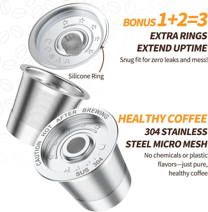 4 Pack K Cup Reusable Coffee Pods for Keurig: Stainless Steel Refillable K Cup - Reusable Coffee Filter for Keurig 1.0 Coffee Maker, Permanent