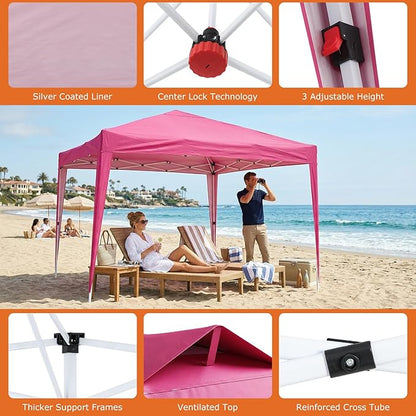 10x10 Pop Up Canopy Tent with 4 Removable Sidewalls, Heavy Duty Waterproof Party Tent with Church Windows,Pink Commercial Grade Instant Gazebo for Outdoor Event Wedding Vendor