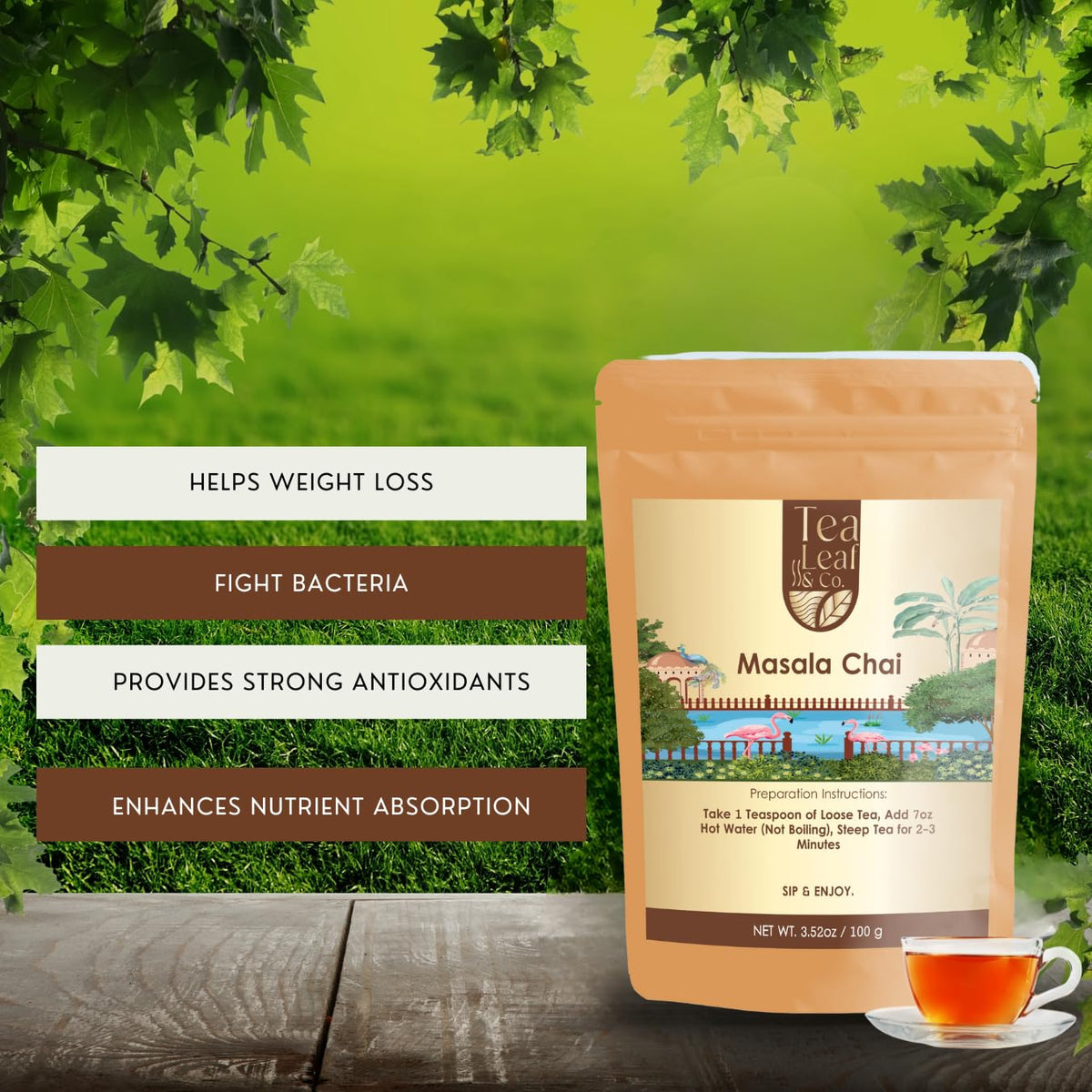 Masala Chai Black Tea Loose Leaf Blended with Indian Spices (3.5oz/100gm)