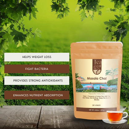 Masala Chai Black Tea Loose Leaf Blended with Indian Spices (3.5oz/100gm)