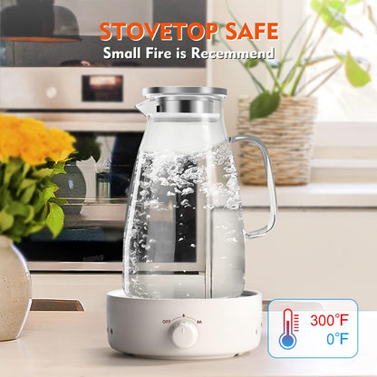 Aofmee 100 Oz Glass Pitcher, 3L Water Pitcher with Lid, Iced Tea Jar with 304 Stainless Steel Lid and Spout, Heat Resistant Jug for Sun Tea