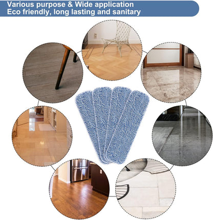 Replacement Microfiber Floor Cleaning Pads - 18''x5'' Dust Mop Refill Sweeping Pad Compatible with Bona Mop, Reusable Dry Mop Head Fits 17” to 18” Flat Mop - 4 Pack