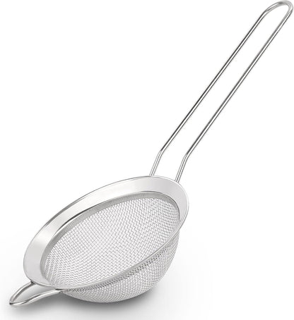 D Fine Mesh Strainer, Stainless Steel Sieve Sifter with Handle, Small Metal Strainer for Loose Tea, Juice, Drink, Herbs, Mini Sifter for Flour