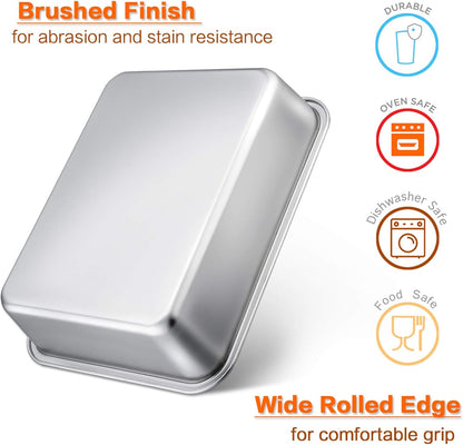 E-far Small Lasagna Pan, 10.6x8.3x3.2 Inches Deep Rectangular Baking Roasting Pans, Stainless Steel Roaster Baking Dish, Non-Toxic & Heavy Duty, Dishwasher Safe