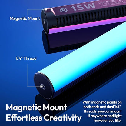 ULANZI B15RGB Magnetic RGB Light Wand - Handheld LED Video Light Stick with Diffuser, 3300mAh 1800-9000K 20 Effect Dimmable Camera Tube Light for Video Recording Studio Photography TikTok YouTube Vlog