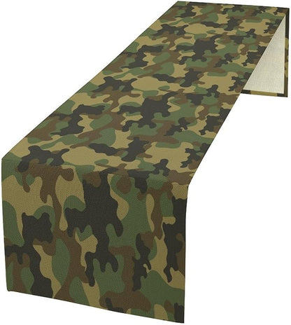 Camo Table Runner, Military Camouflage Coast Guard Force Soldier Hunting Themed Table Runner for Holiday Birthday Party Home Kitchen 13x90in
