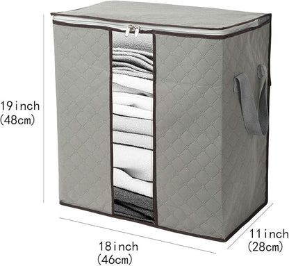 Szxc 2 Pack Foldable Erect Storage Bags Under Bed Closet Organizer 18 x 11 x 19 inch (L x W x H) - for Quilt Blanket Pillow Clothes Bedding - Clear Window & Handles - Easy to Fit 5 Throw Pillows