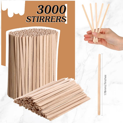 3000 Pack Birch Wood Coffee Stir Sticks 7 Inch Disposable Wooden Coffee Stirrers Bulk Cakesicle Sticks Long Tea Stirring Stick Round End Swizzle