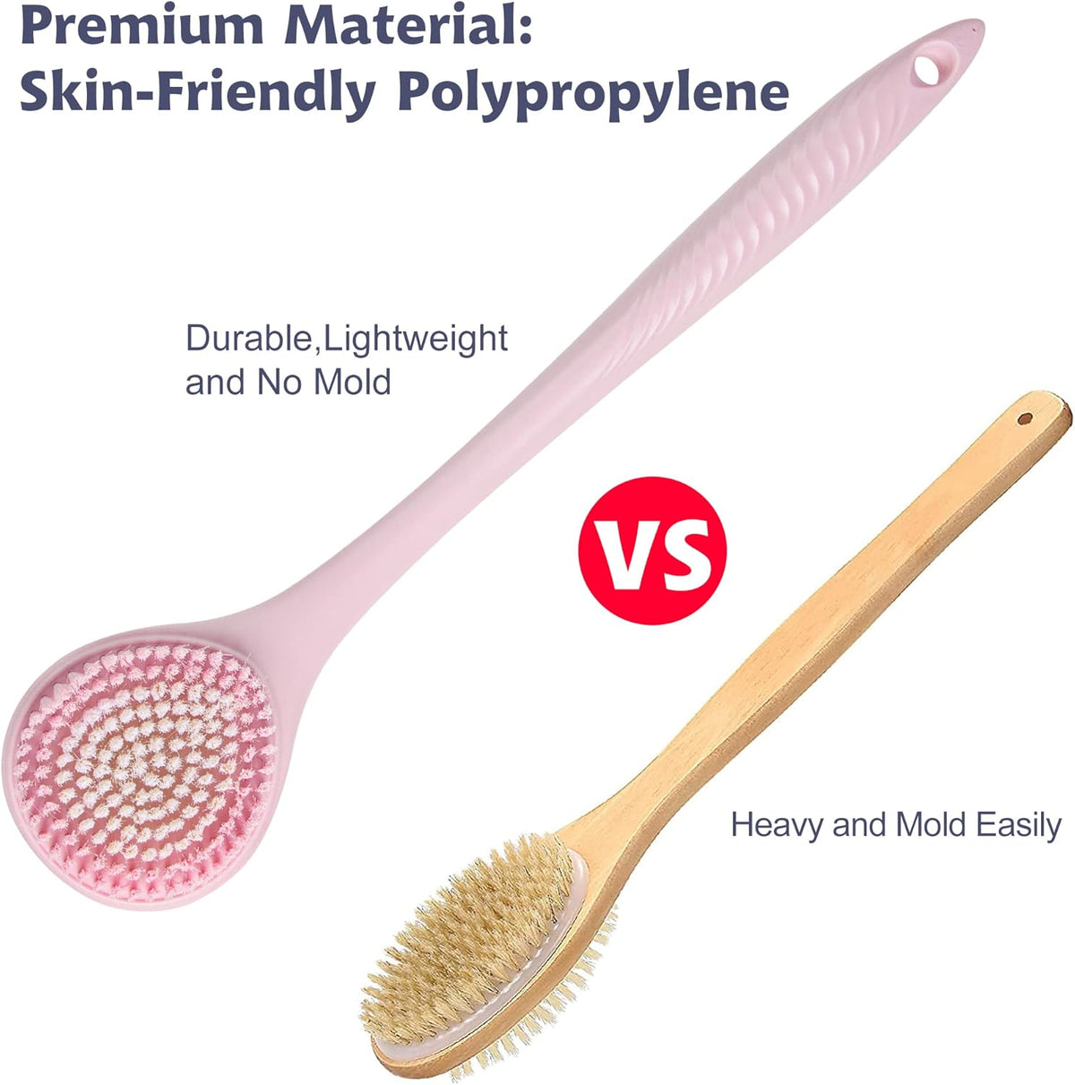 BEDELITE Back Bath Brush Long Handle for Shower of 2 - Soft Shower Brush for Men & Women,Back Brush Scrubber - 16.4" Long Skin Exfoliator for Body Bath Scrubber（2 Pack, Blue & Pink）