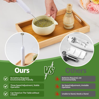 Matcha Whisk Set,9 Pcs Japanese Matcha Set, Matcha Kit with Sifter, Matcha Tea Cloth, Matcha Powder Canister, Electric Rechargeable Frother(Mottled Beige)